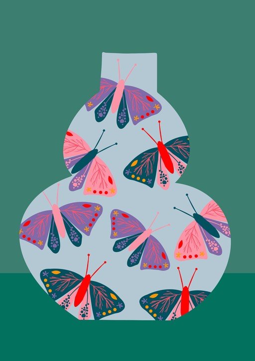 Whimsical Butterflies Adorn a Gourd-Shaped Vase