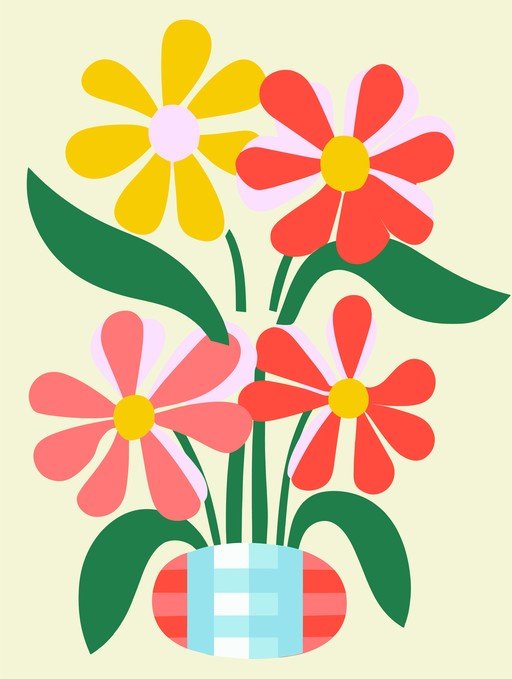 Vibrant Abstract Floral Arrangement in Geometric Vase