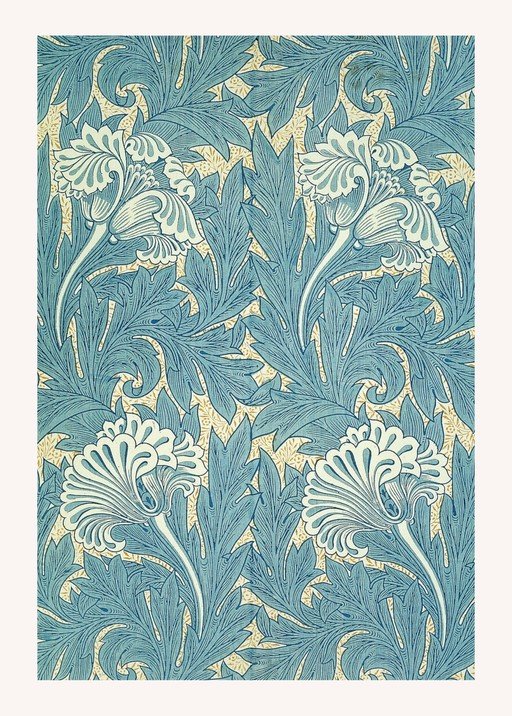 Blue and Cream Floral Art Nouveau Wallpaper Pattern