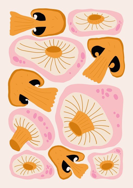 Whimsical Mushroom Pattern in Pink and Orange