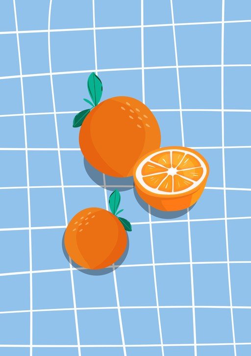 Fresh Oranges on a Blue Grid Background