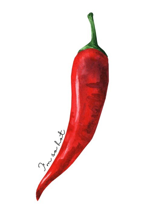 Watercolor Red Chili Pepper with "I'm so hot" Text