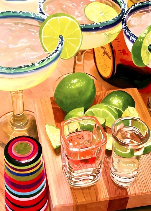 Margaritas and Tequila Shots with Limes