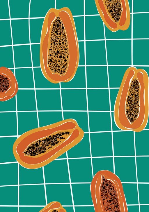 Papaya Pattern on Teal Grid