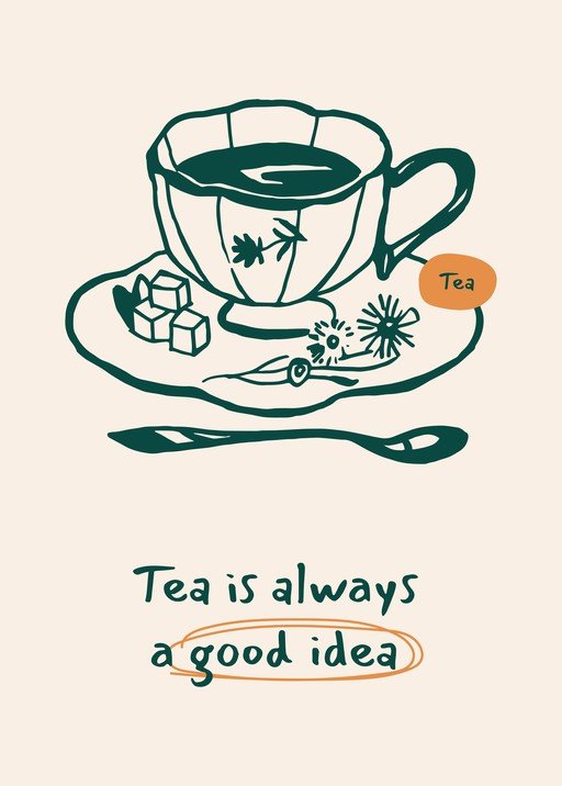 Hand-Drawn Tea Cup with Inspiring Quote