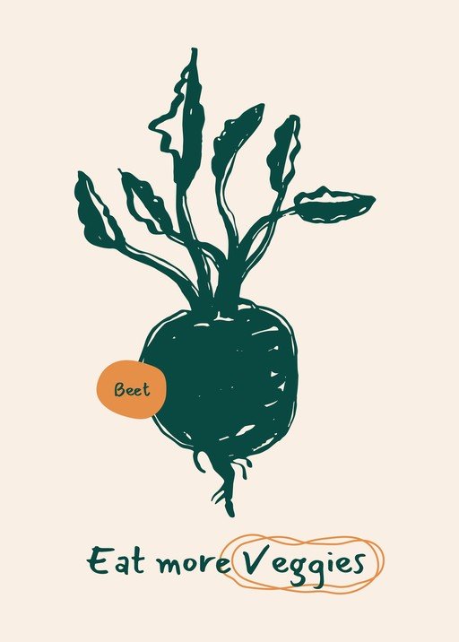 Hand-Drawn Beet Illustration with "Eat More Veggies" Text