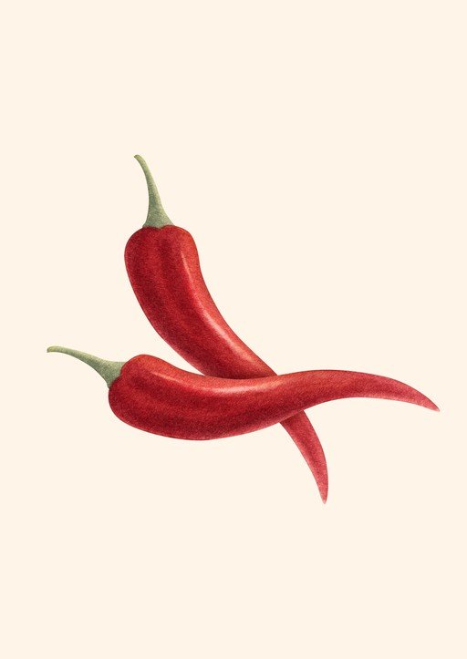 Two Red Chili Peppers on a Cream Background