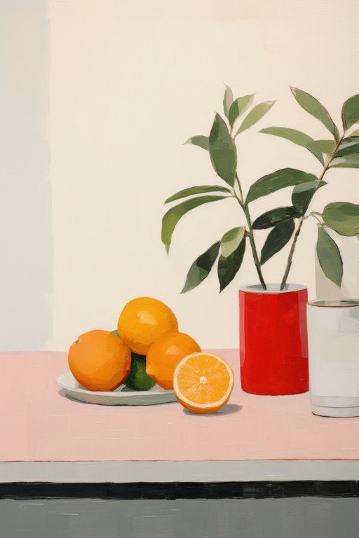 Still Life with Oranges and Greenery