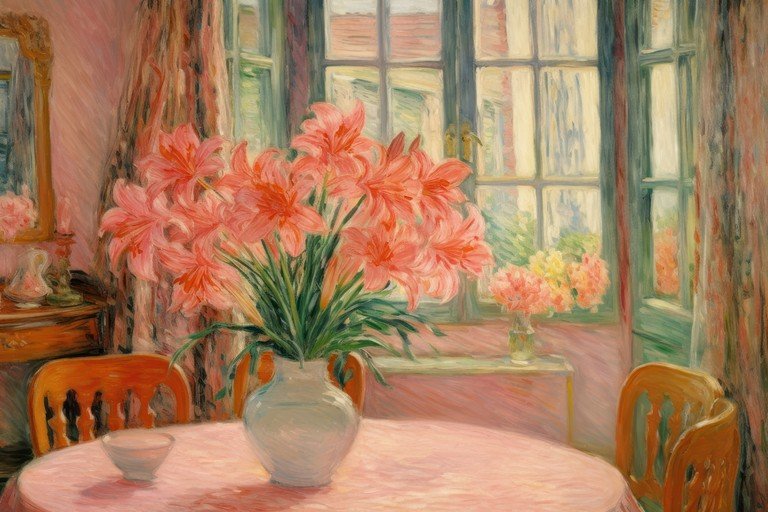 Impressionist Still Life: Lilies on a Pink Table