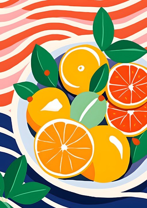 Vibrant Citrus Still Life with Abstract Background