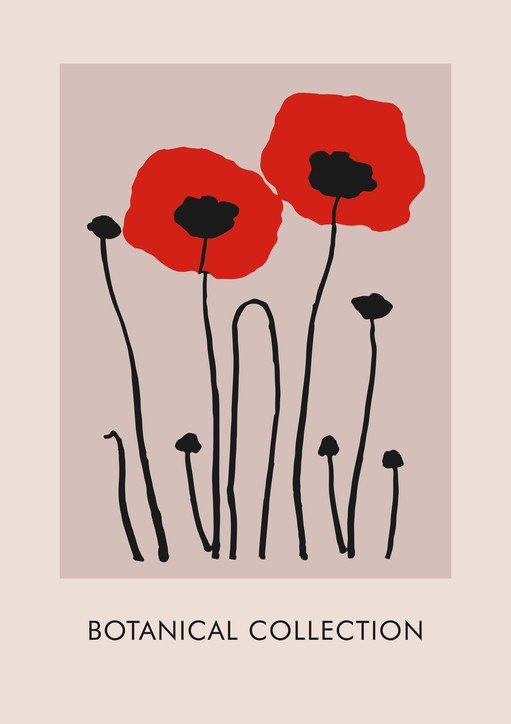 Abstract Red Poppies Botanical Art