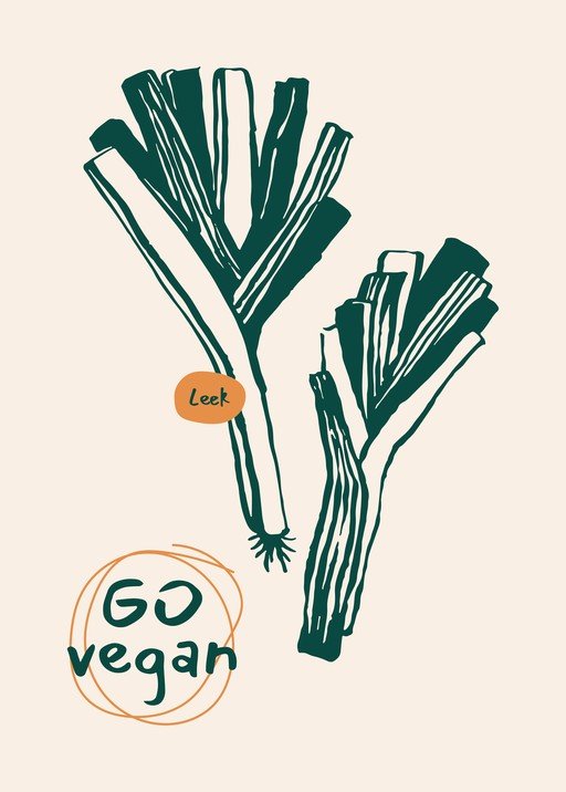 Leek Illustration with "Go Vegan" Message