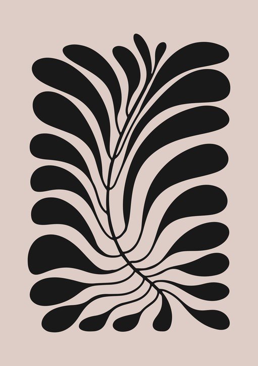 Abstract Black Botanical Illustration on Pale Pink Background