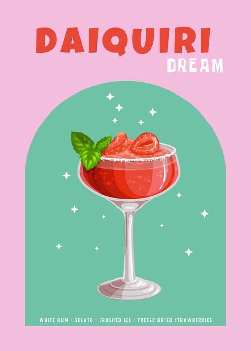 Strawberry Daiquiri Dream Cocktail Illustration