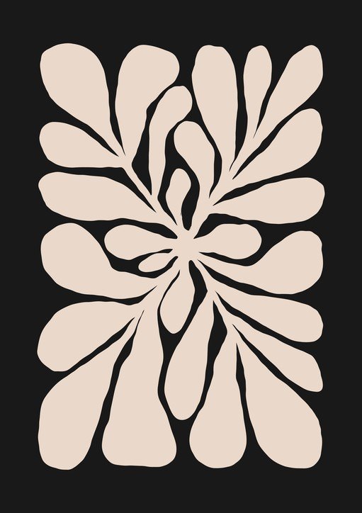 Abstract Beige Floral Art on Black Background