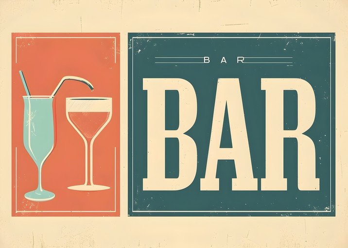 Retro Bar Sign with Cocktails
