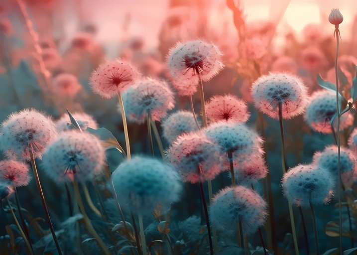 Dreamy Dandelions in Soft Sunset Light