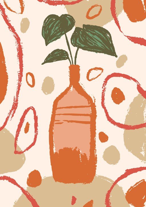 Abstract Still Life with Plant in Vase