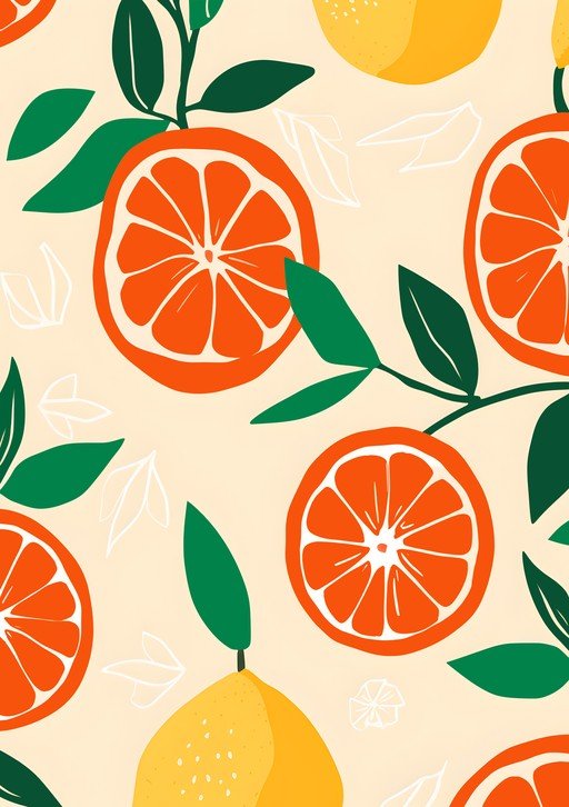 Vibrant Citrus Fruit Pattern with Oranges and Lemons