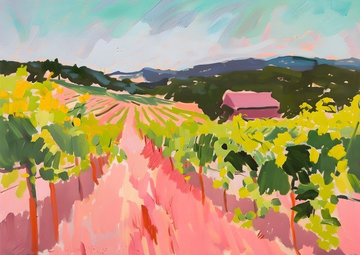 Vibrant Vineyard Landscape Painting