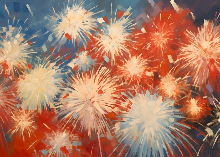 Abstract Fireworks Display in Red, White, and Blue