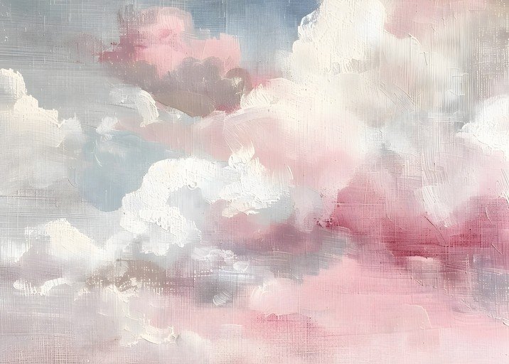 Abstract Pink and Blue Clouds Painting