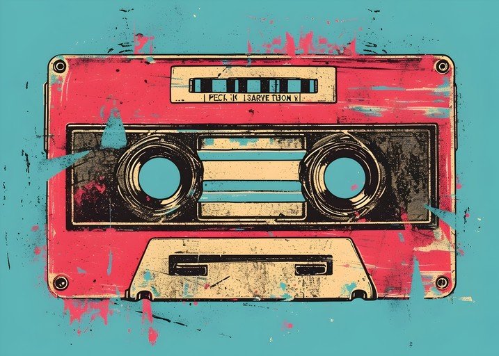 Retro Cassette Tape with Grunge Art Style