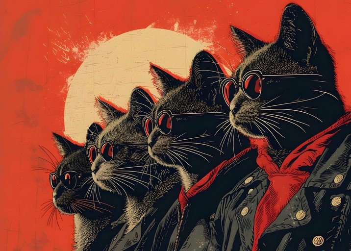 Four Cool Cats in Sunglasses and Jackets