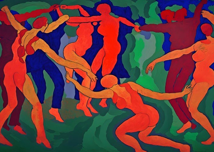 Vibrant Dance of Figures in Abstract Landscape