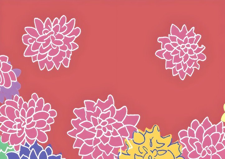 Pink Chrysanthemum Floral Pattern on Red Background
