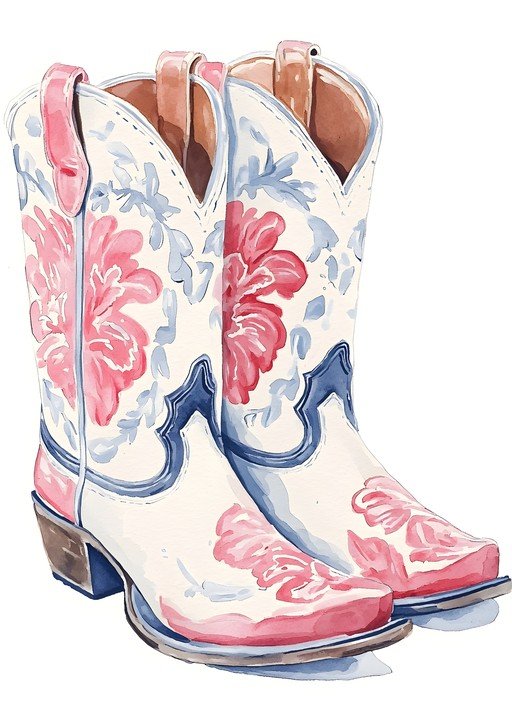 Watercolor Cowboy Boots with Floral Design
