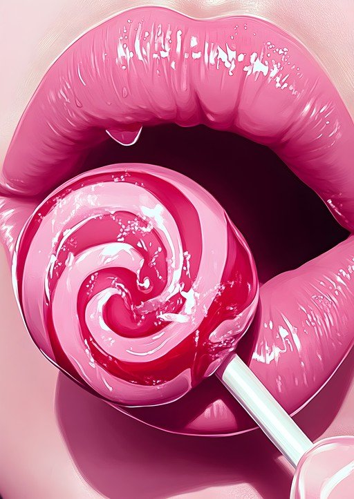 Close-up of Pink Lips Sucking on a Swirl Lollipop