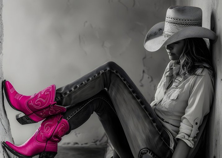 Woman in Pink Cowboy Boots and Hat