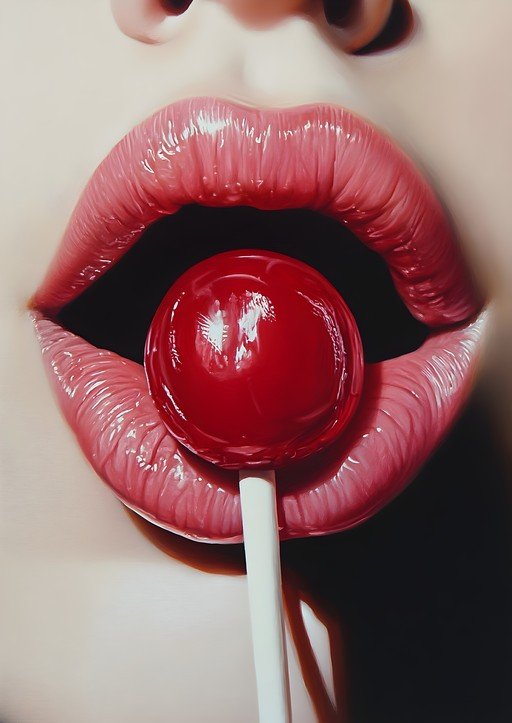 Close-up of Lips with Red Lollipop