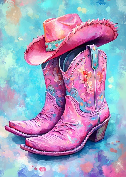 Pink Cowboy Boots and Hat