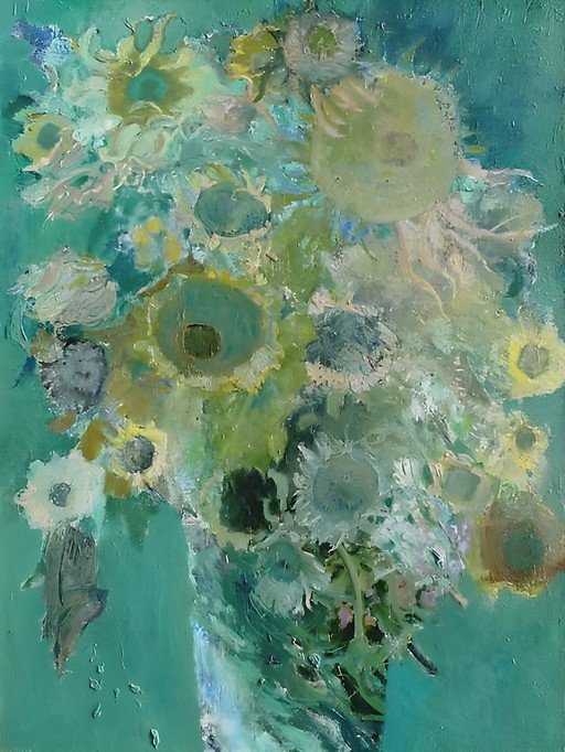 Impressionistic Sunflowers in Teal