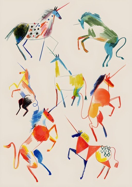 Whimsical Unicorns in Vibrant Pastel Strokes