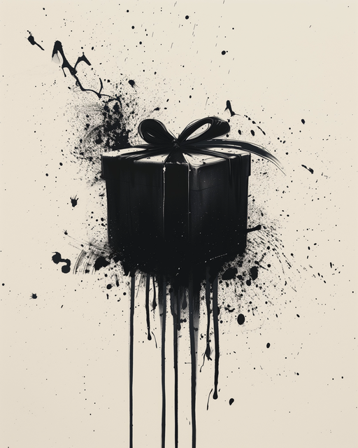 Abstract Black Gift Box with Ink Splatter