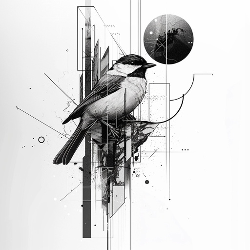 Chicadee Perched Amidst Geometric Abstraction