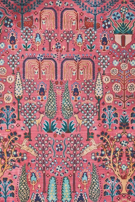 Vibrant Persian Rug with Animals and Trees