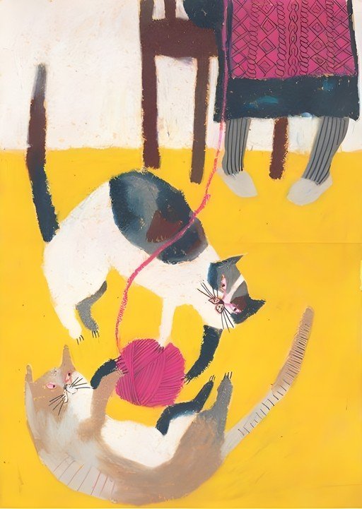 Playful Cats and Yarn Illustration