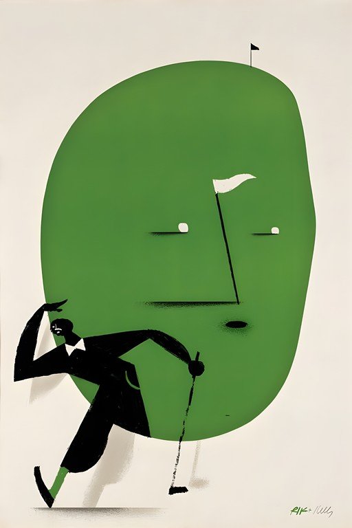 Stylized Golfer and Green Hill Illustration