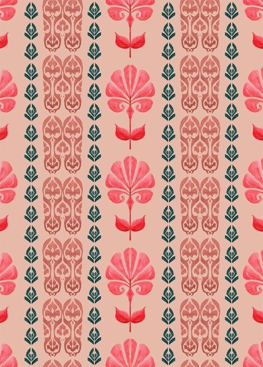 Watercolor Floral Pattern with Geometric Accents