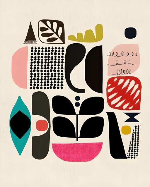 Mid-Century Modern Abstract Art with Geometric Shapes