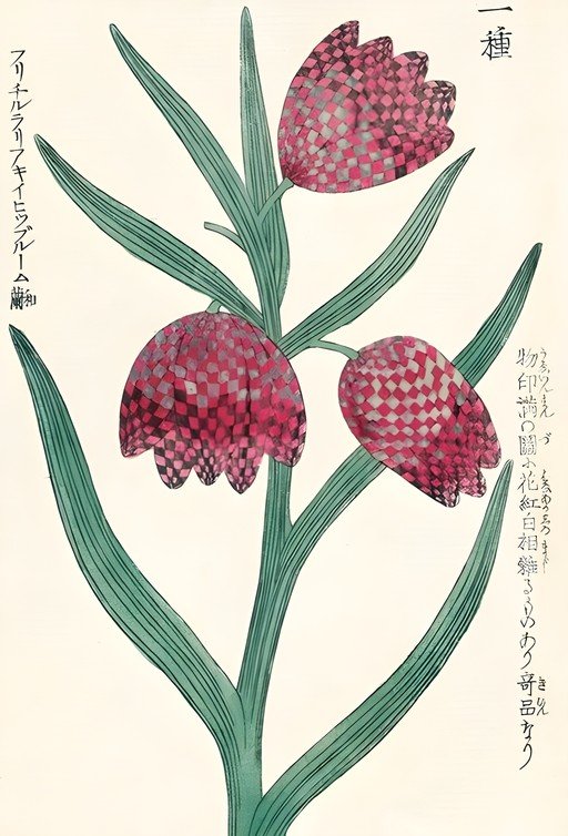 Japanese Woodblock Print of Fritillaria Flowers