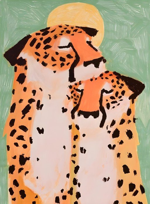 Two Cheetahs Embracing Under a Yellow Sun