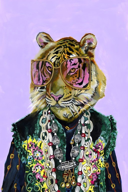 Stylish Tiger Wearing Sunglasses and Jewelry