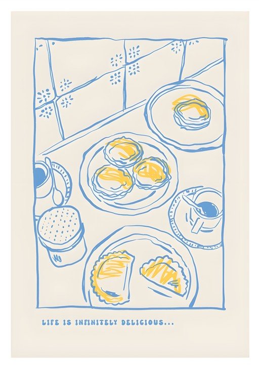 Hand-Drawn Breakfast Scene with Pastries and Coffee