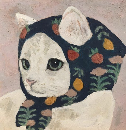 Whimsical Cat Portrait in Floral Scarf