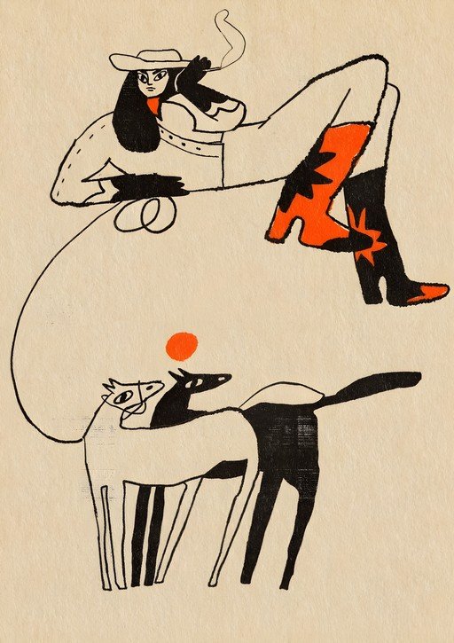 Cowgirl and Horses Illustration